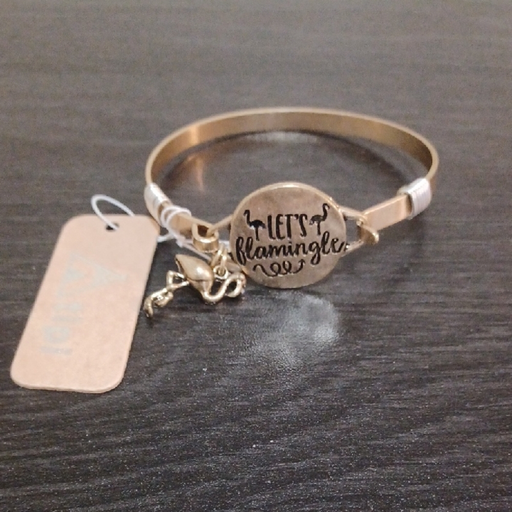 Elegant Worn Gold 'Let's Flamingle" Bracelet